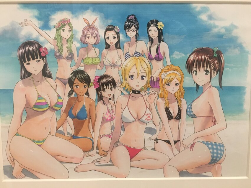 agata_saaya, asahina_kikuno, azuki_miho, beach, bikini, black_hair, blonde_hair, breasts