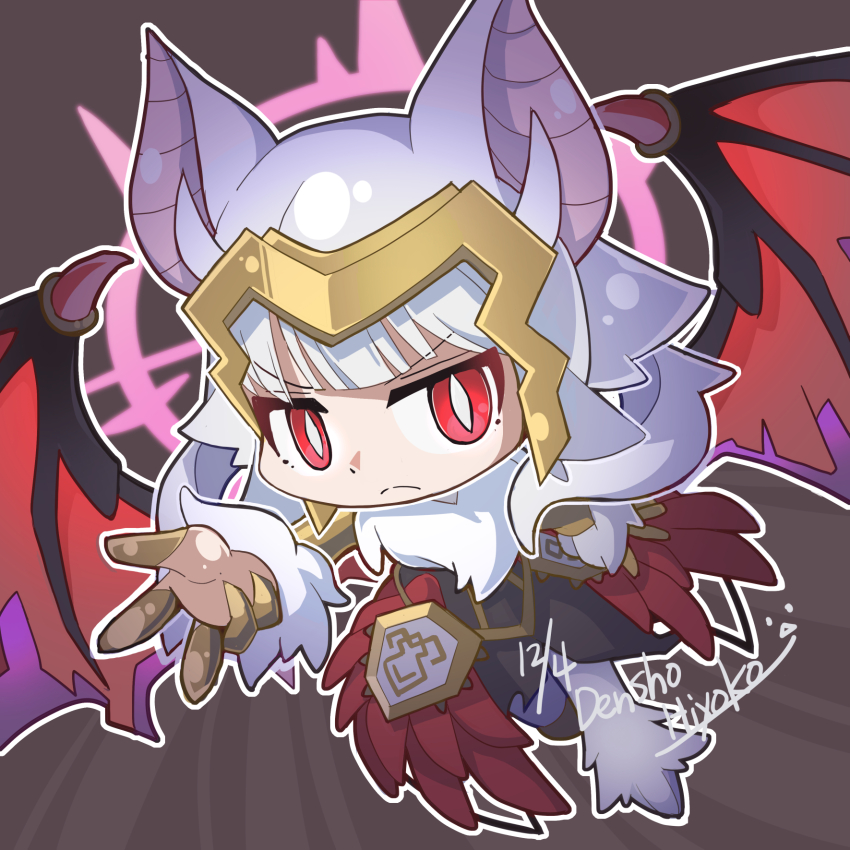 1girl, animal_ears, armor, bat_ears, bat_girl, bat_wings, black_dress, chibi