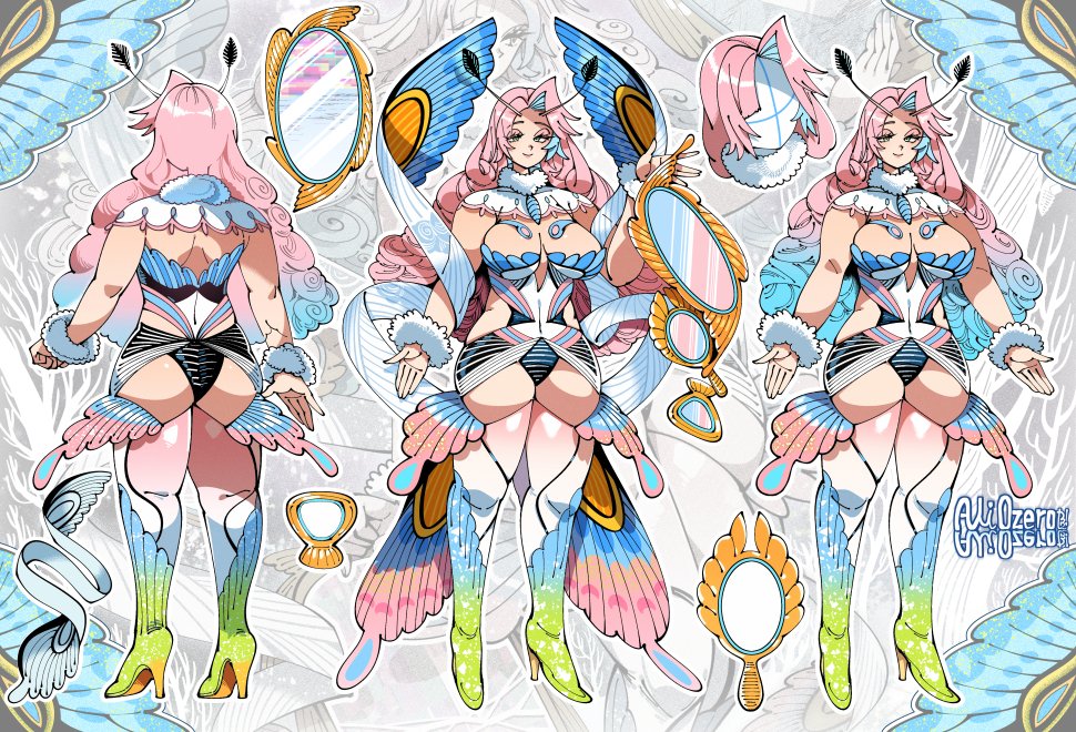1girl, antennae, ass, boots, breasts, bug, butterfly, butterfly_wings