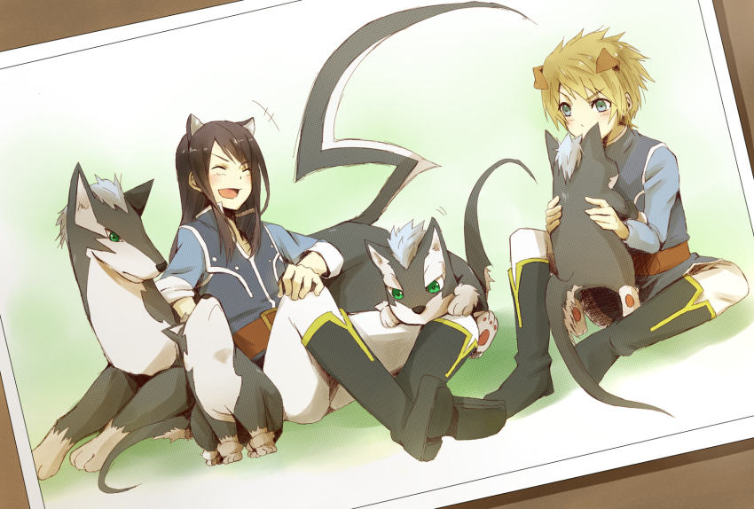 00s, 2boys, animal_ears, baby_animal, bad_id, bad_pixiv_id, black_hair, blonde_hair