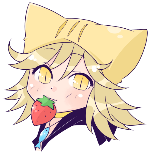 1girl, animal_hat, blending, blush, cat_hat, closed_mouth, commentary_request, fish_necklace