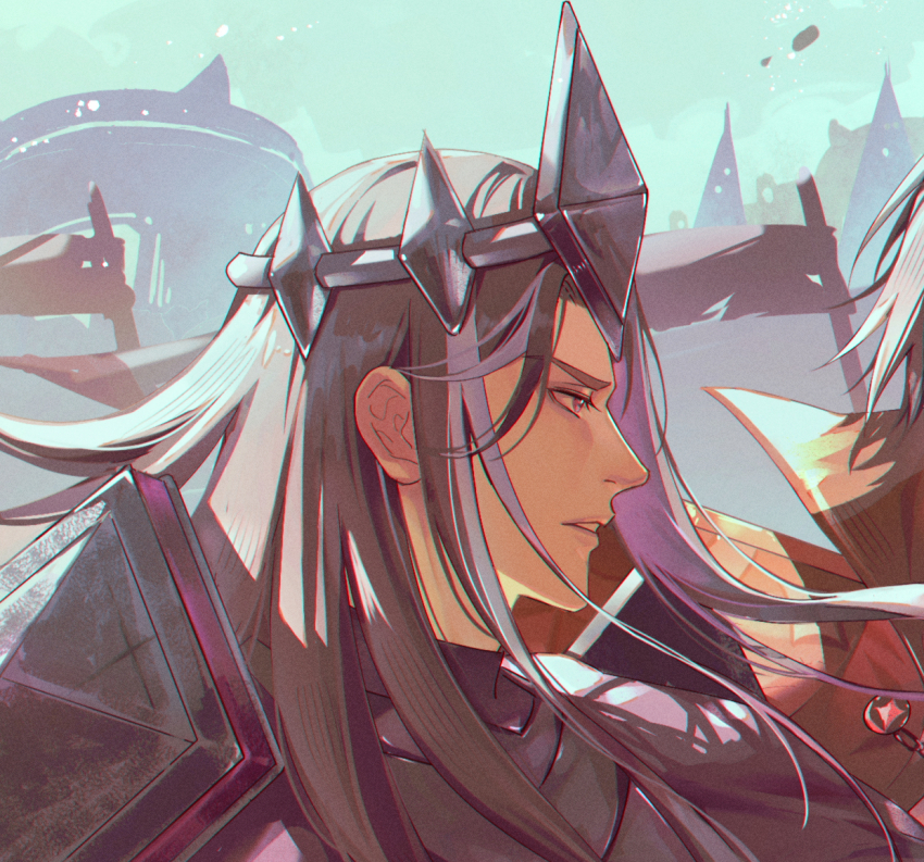 1boy, armor, black_armor, black_hair, black_shirt, chinese_commentary, cookie_run, cookie_run:_kingdom