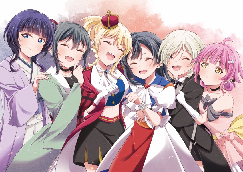 6+girls, absurdres, asaka_karin, black_choker, black_dress, black_hair, blonde_hair, blue_eyes