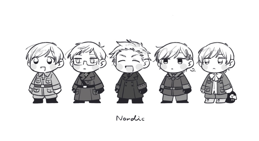 5boys, :<, absurdres, axis_powers_hetalia, baggy_pants, belt, blush_stickers, boots