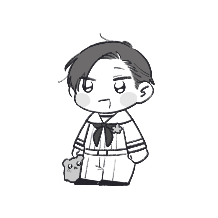 1boy, axis_powers_hetalia, belt, blush_stickers, chibi, chibi_only, flower_ornament, full_body