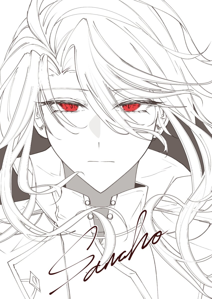 1girl, absurdres, character_name, don_quixote_(project_moon), greyscale, highres, kaname_ruri, la_manchaland_(identity)_(project_moon)