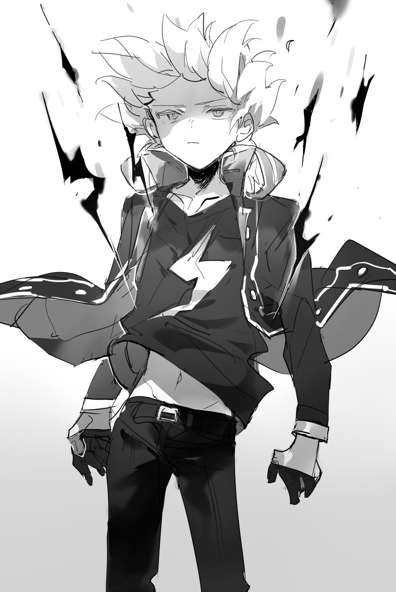 1boy, bad_id, bad_twitter_id, cookie_run, cookie_run:_ovenbreak, cowboy_shot, greyscale, humanization