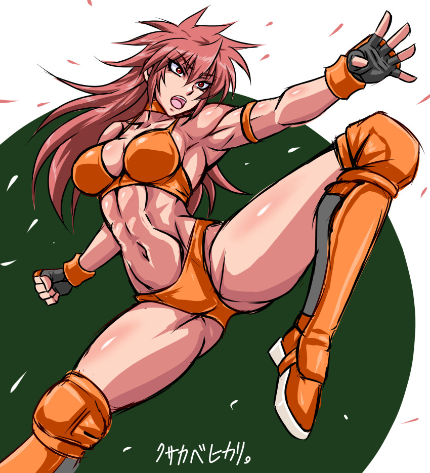 1girl, abs, boots, gloves, highres, kusakabe_hikari, long_hair, muscular