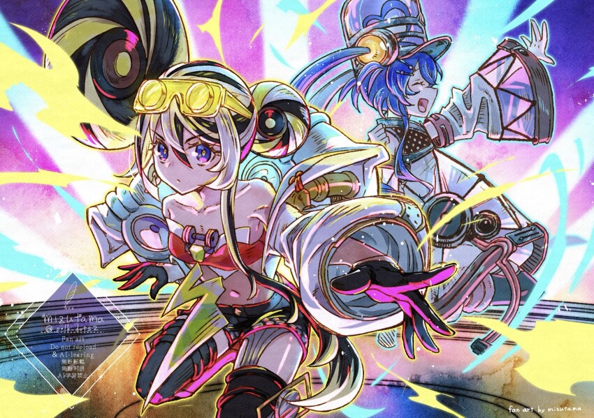 artist_name, blue_eyes, blue_hair, breasts, closed_eyes, closed_mouth, commentary_request, duel_monster