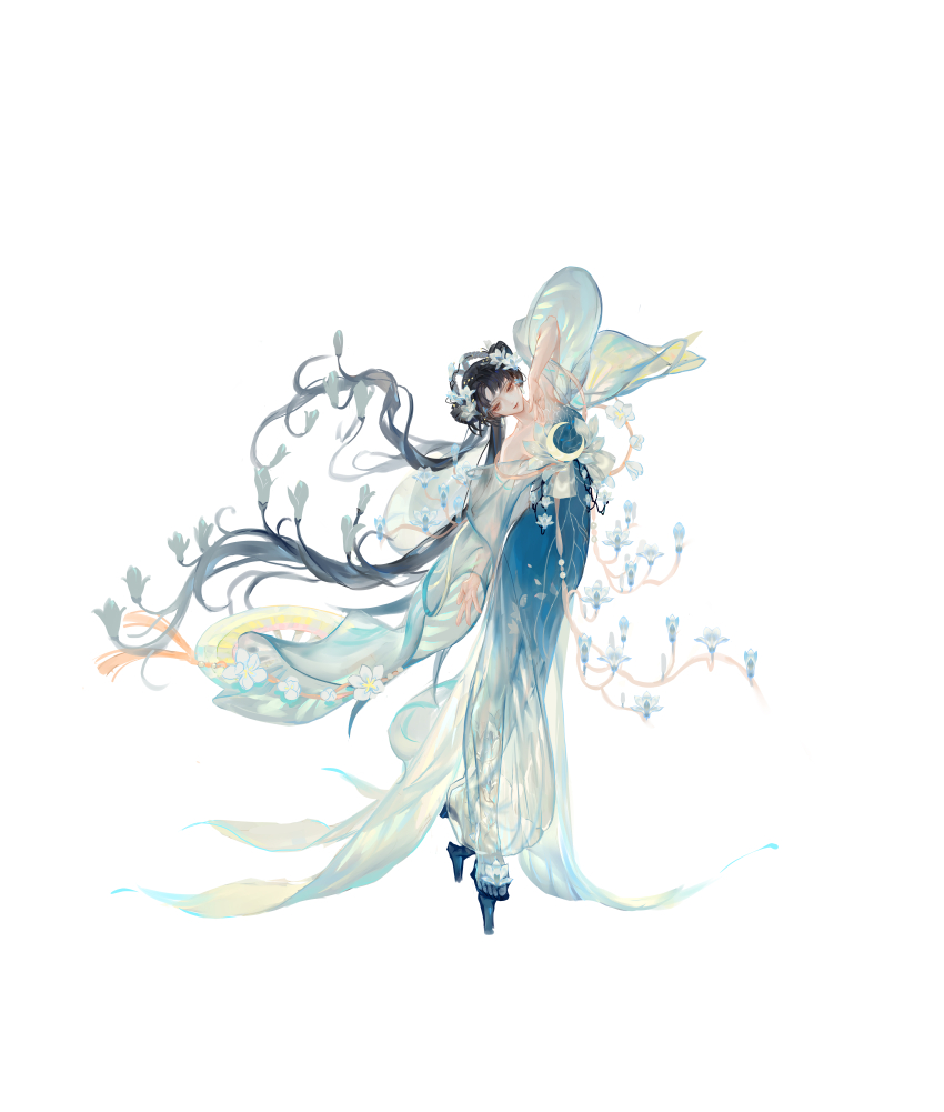 1girl, absurdres, alternate_costume, bare_shoulders, black_hair, chinese_clothes, chinese_commentary, closed_mouth