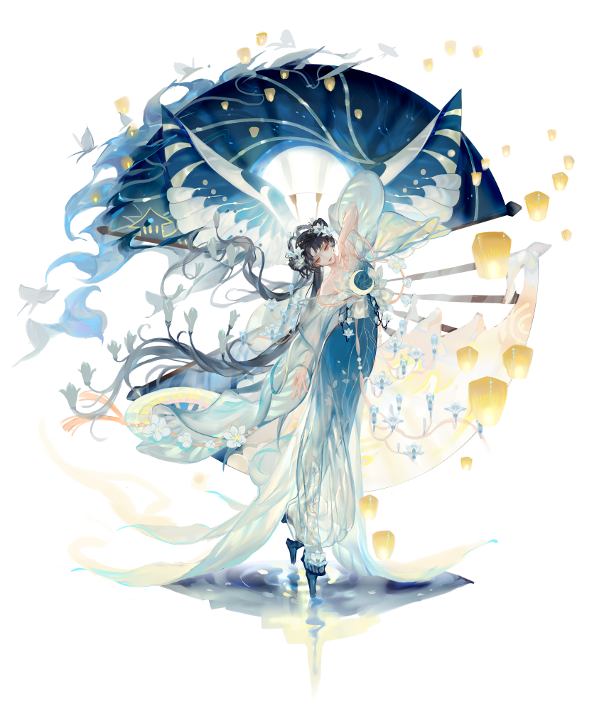 1girl, absurdres, alternate_costume, bare_shoulders, black_hair, chinese_clothes, chinese_commentary, closed_mouth