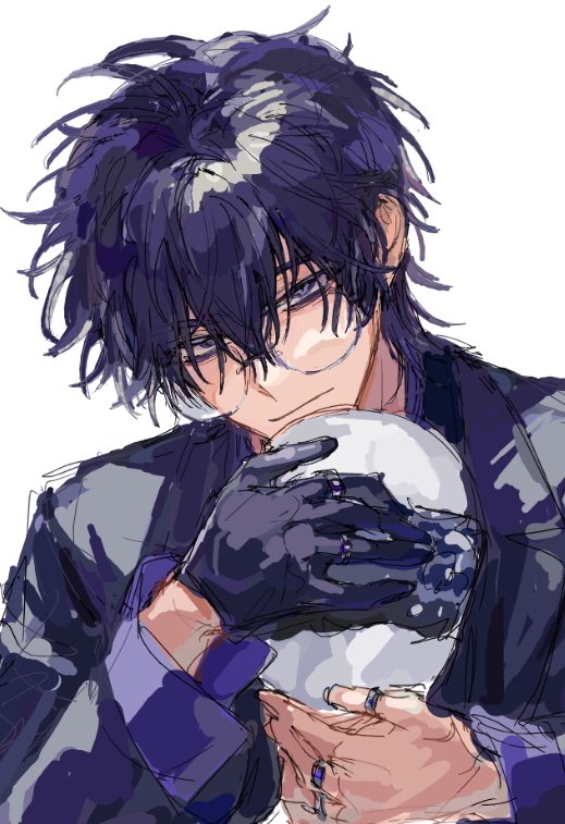 1boy, black_gloves, black_jacket, closed_mouth, glasses, gloves, hair_between_eyes, hat