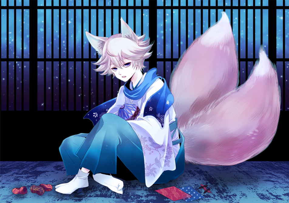 10s, 1boy, animal_ears, bad_id, bad_pixiv_id, ball, blonde_hair, fox