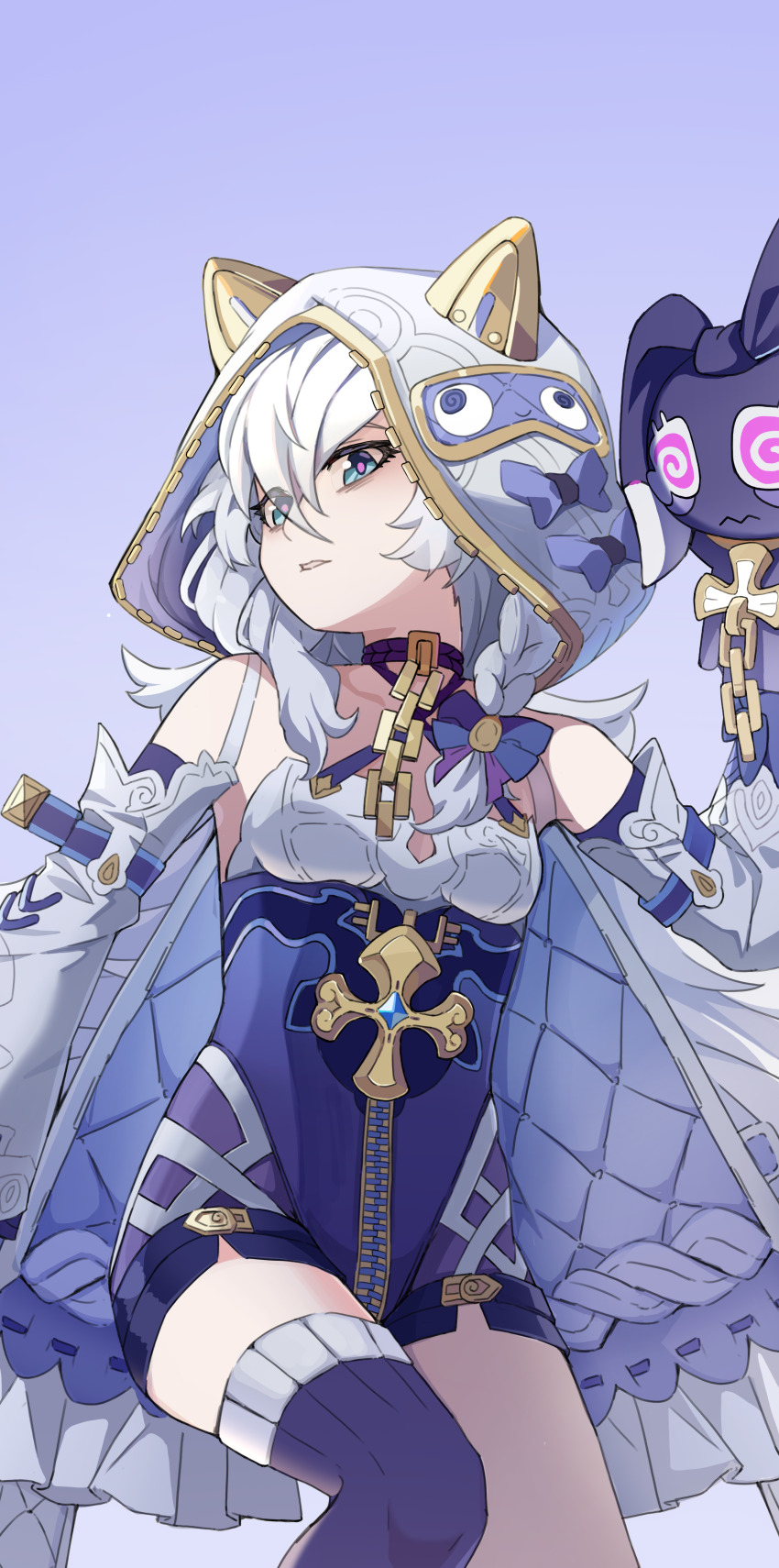 1girl, absurdres, animal_hood, blue_eyes, breasts, cat_hood, chinese_commentary, commentary_request