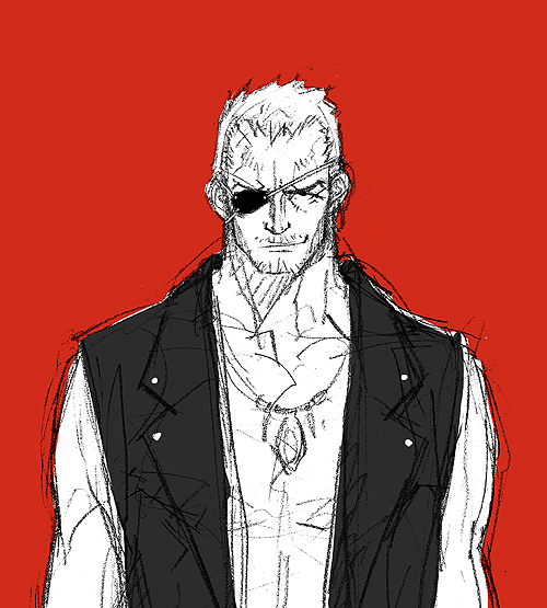 1boy, archived_source, bare_arms, black_eyes, closed_mouth, commentary_request, eyepatch, forehead