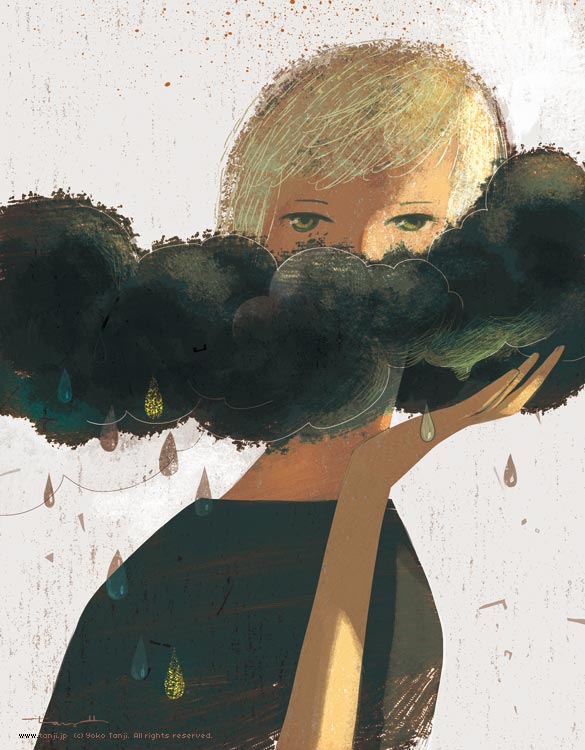 1girl, archived_source, artist_name, black_shirt, blonde_hair, cloud, commentary, copyright_notice