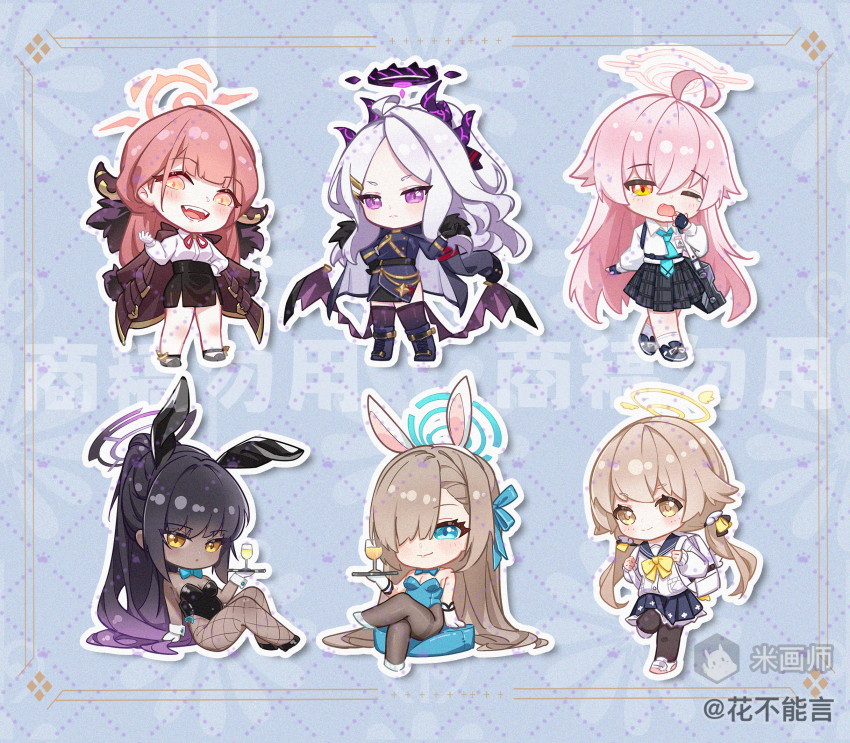 6+girls, :d, aru_(blue_archive), asuna_(blue_archive), asuna_(bunny)_(blue_archive), backpack, bag, black_boots