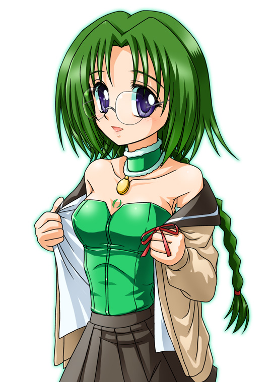 00s, 1girl, arm_garter, bad_id, bare_shoulders, black_skirt, blouse, blush