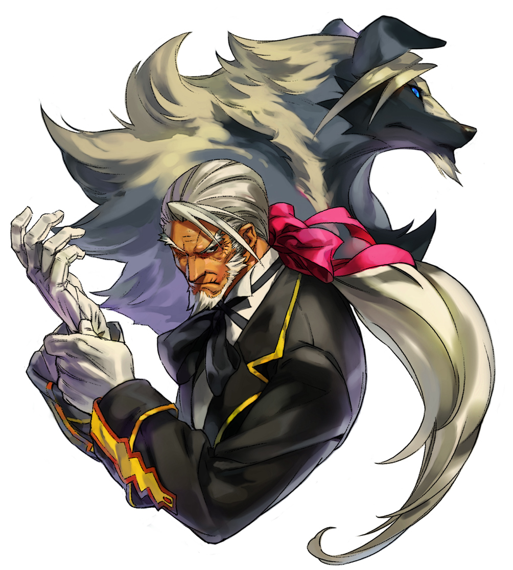 1boy, adjusting_clothes, adjusting_gloves, animal_ears, arc_system_works, blazblue, blue_eyes, bow