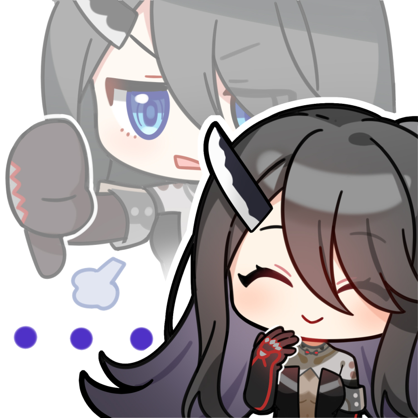 1girl, artist_request, black_hair, blue_eyes, chibi, chibi_only, closed_eyes, different_zoom_layer