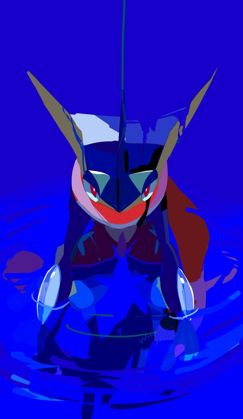 blue_background, blue_skin, blue_theme, colored_skin, gen_6_pokemon, greninja, hashtag-only_commentary, highres