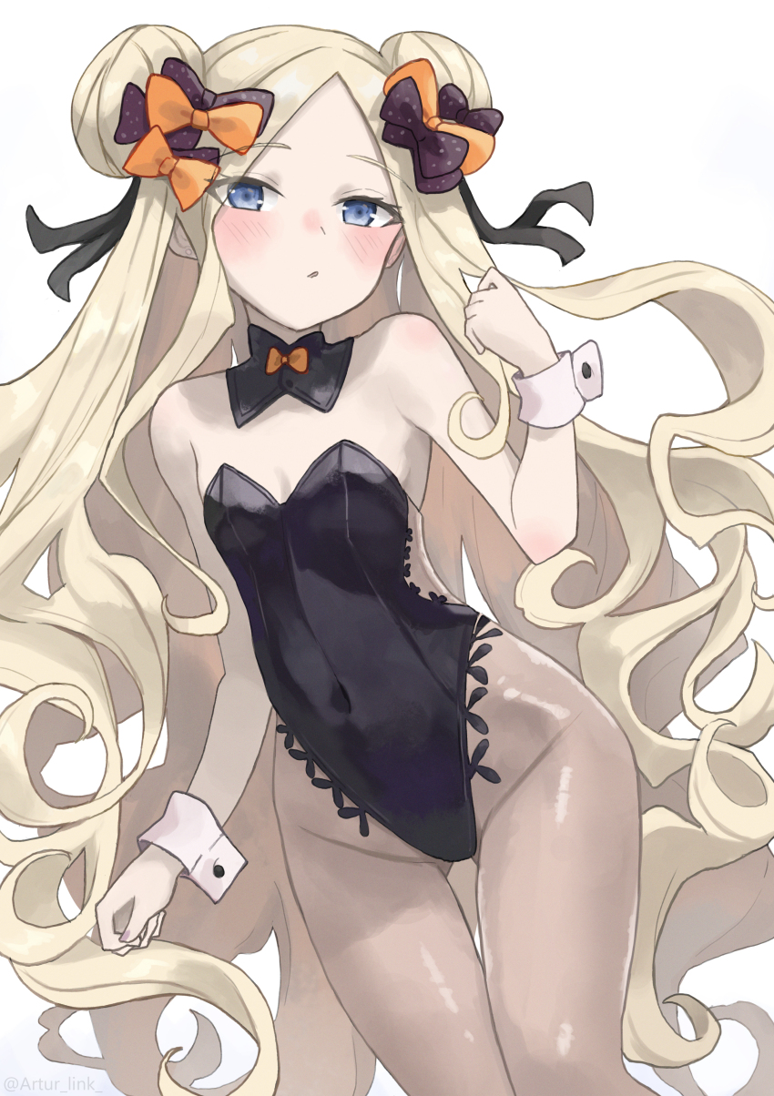 1girl, abigail_williams_(fate), absurdres, artur_link, bare_shoulders, black_bow, black_leotard, blonde_hair