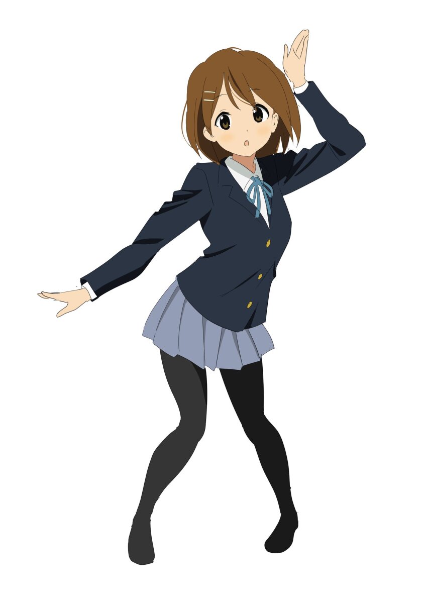 1girl, black_pantyhose, blush, breasts, brown_eyes, dot_nose, female_focus, hair_between_eyes