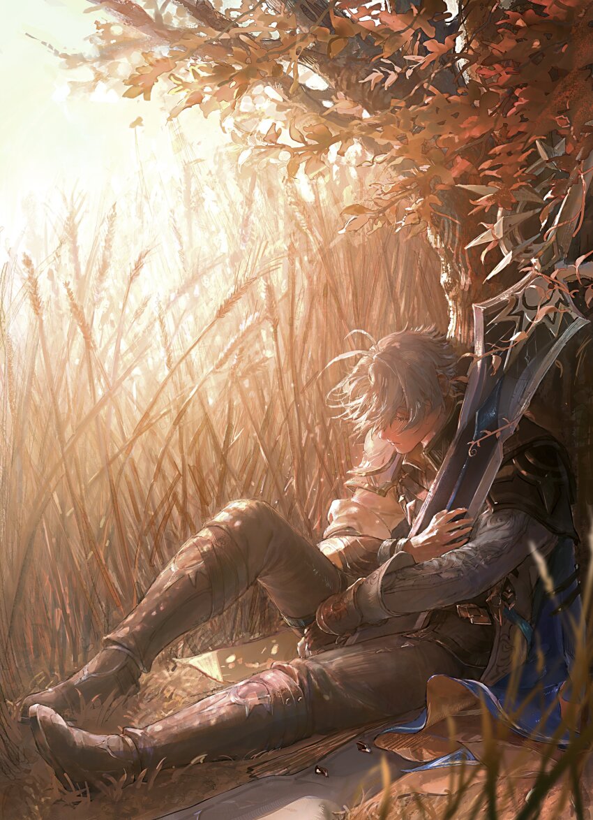 1boy, absurdres, aonon_040, blue_hair, cape, closed_eyes, closed_mouth, commentary_request