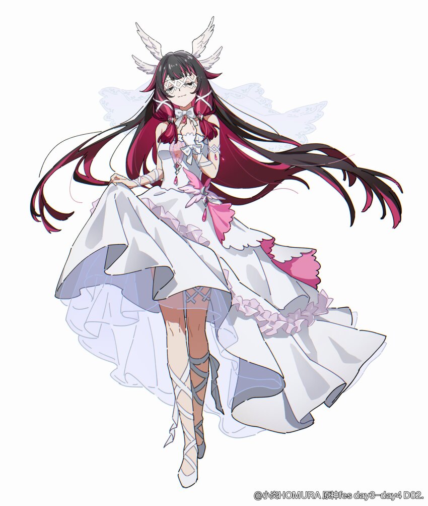 1girl, black_hair, blunt_ends, closed_eyes, columbina_(genshin_fes_2026)_(genshin_impact), columbina_(genshin_impact), dress, eye_mask