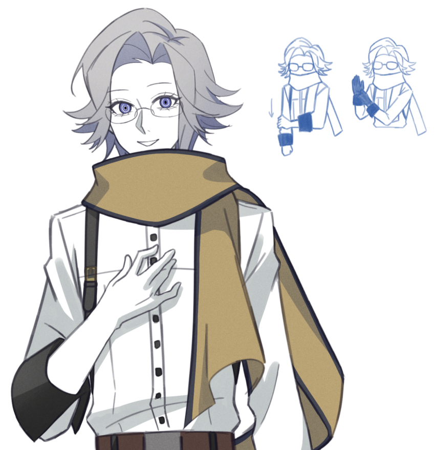 1boy, \||/, aotsuki_eito, aquam0n1ca, blouse, colored_skin, commentary, cosplay