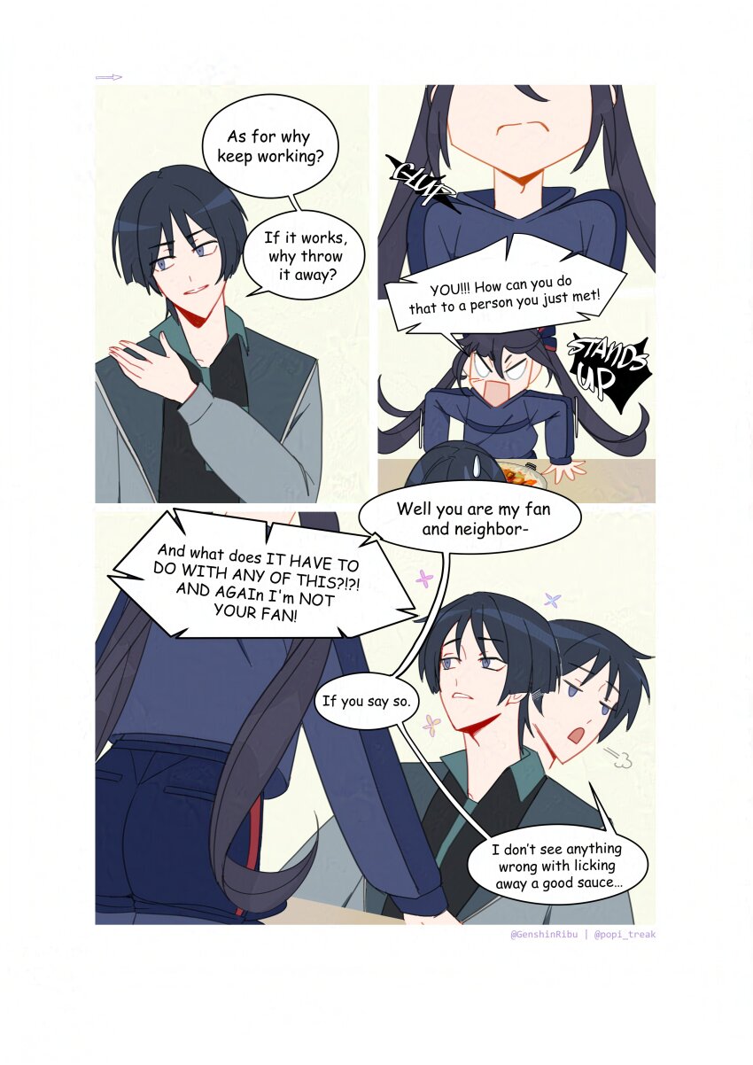 1boy, 1girl, absurdres, adam's_apple, alternate_costume, alternate_universe, arrow_(symbol), artist_name