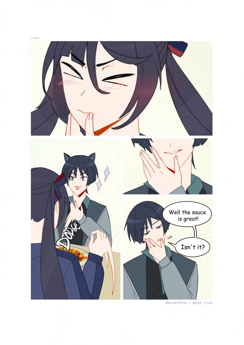 >_<, 1boy, 1girl, :3, absurdres, alternate_costume, alternate_universe, animal_ear_fluff