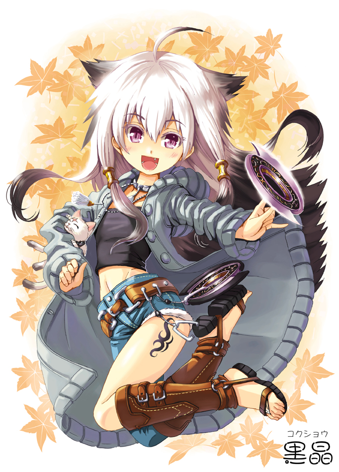 1girl, :d, ahoge, animal_ears, blush, camisole, cat, cat_ears