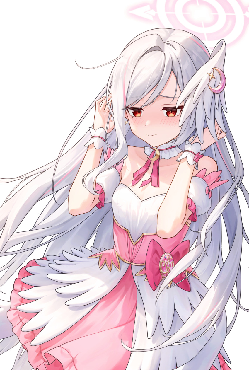 1girl, 3:, absurdres, bare_shoulders, blue_archive, blush, bow, breasts