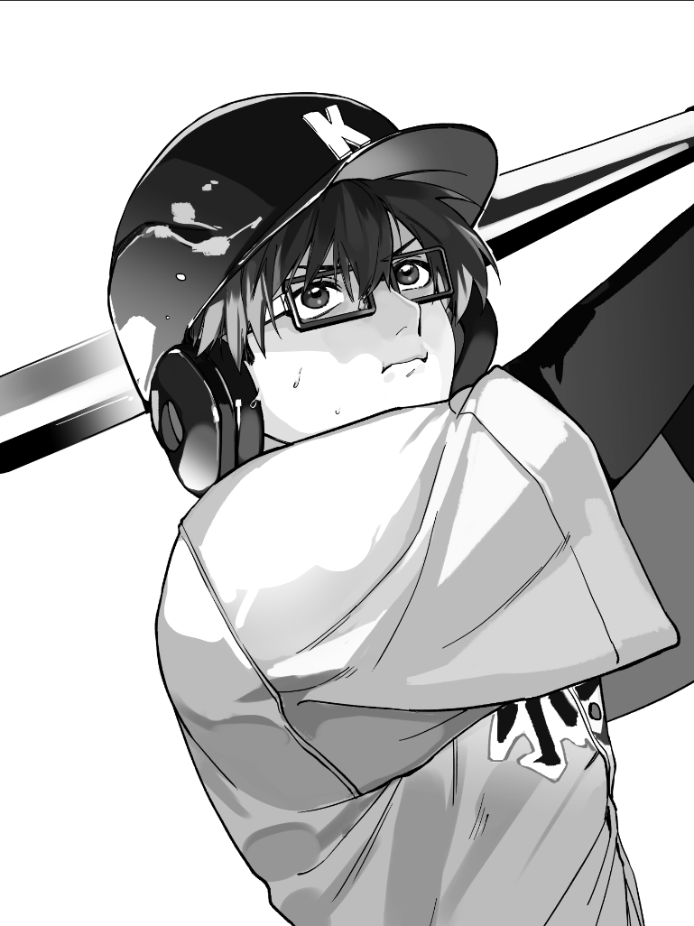 1boy, 999993nine, baseball, baseball_bat, baseball_helmet, baseball_uniform, boukyaku_battery, chihaya_shunpei