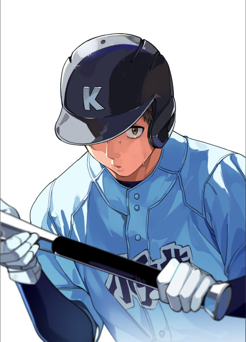 1boy, 999993nine, baseball, baseball_bat, baseball_helmet, baseball_uniform, boukyaku_battery, brown_eyes