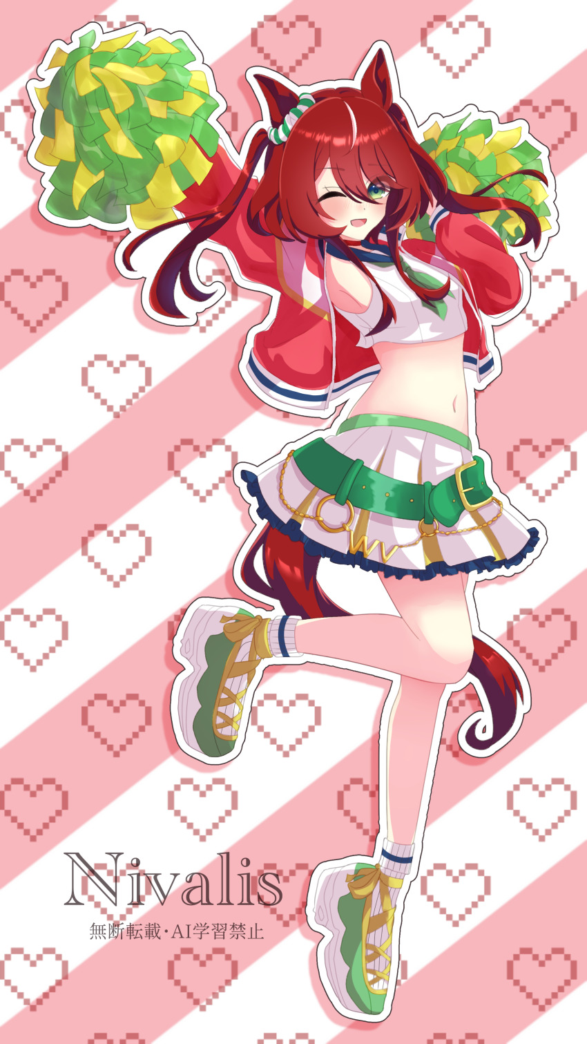 absurdres, alternate_costume, animal_ears, armpits, blush, breasts, cheerleader, commentary_request