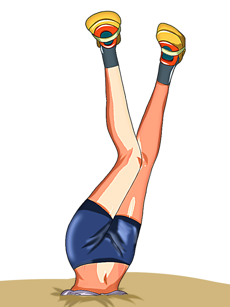 1girl, inugami-ke_no_ichizoku_pose, legs, lower_body, masalu_kai, may_(pokemon), navel, nintendo, pokemon, pokemon_(creature), pokemon_ruby/sapphire/emerald, ryona, shorts, stuck, upside-down