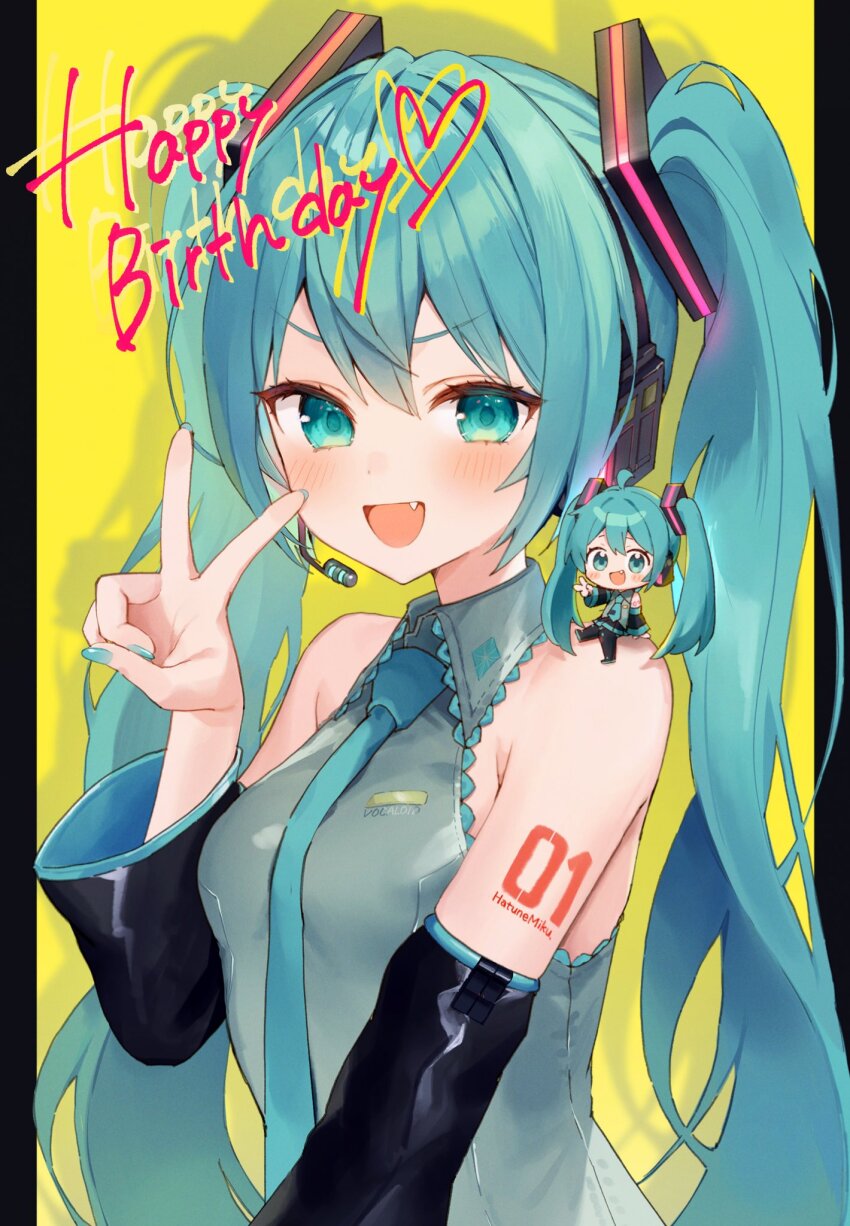 2girls, ahoge, aqua_eyes, aqua_hair, aqua_nails, aqua_necktie, aqua_trim, arm_tattoo