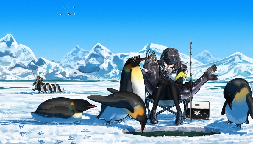 2girls, 4boys, absurdres, animal, arknights, arknights:_endfield, bird, black_coat