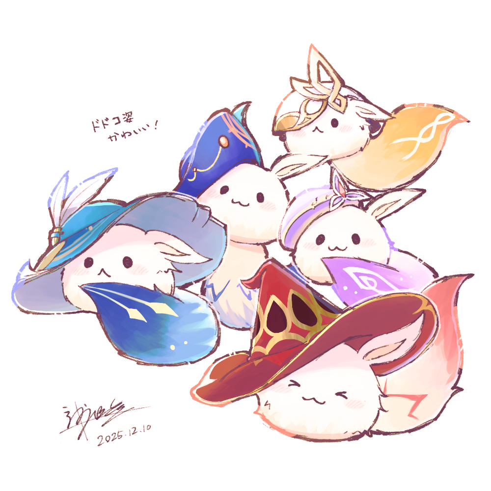 >3<, :<, :3, alice_(genshin_impact), andersdotter_(genshin_impact), barbeloth_(genshin_impact), blue_hat, commentary_request