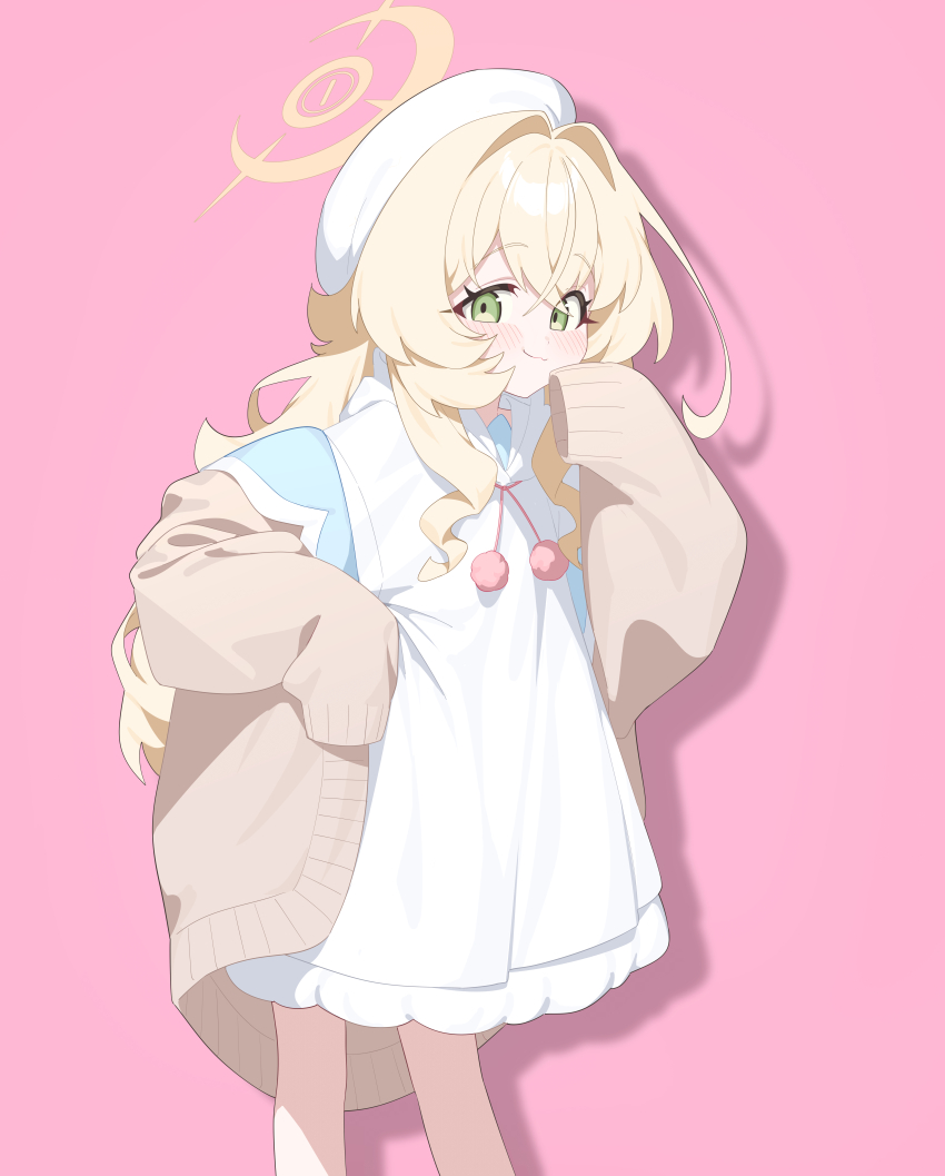 1girl, :3, absurdres, alternate_costume, beret, blonde_hair, blue_archive, blush