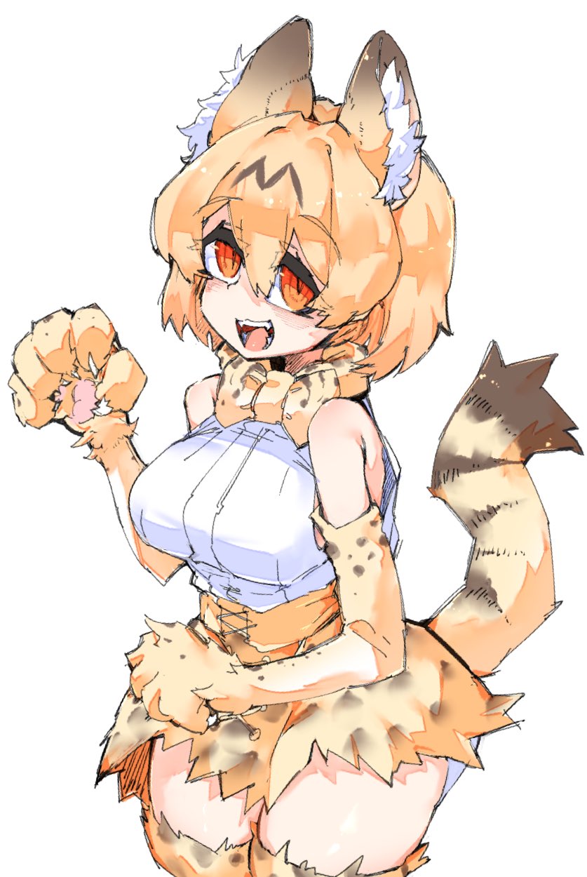 100maru, 1girl, animal_ears, animal_hands, animal_print, bare_shoulders, blonde_hair, bow