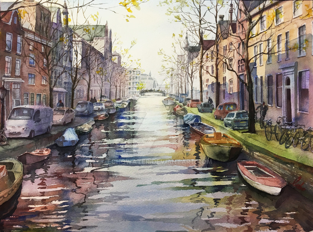 amsterdam, bare_tree, boat, building, canal, car, cityscape, commentary_request, day, echowater, motor_vehicle, netherlands, original, outdoors, people, real_world_location, reflection, reflective_liquid, scenery, tree, water, watercraft, watermark