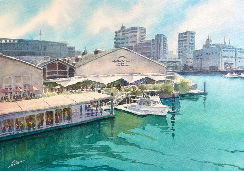 boat, building, cityscape, cloud, cloudy_sky, commentary_request, day, echowater