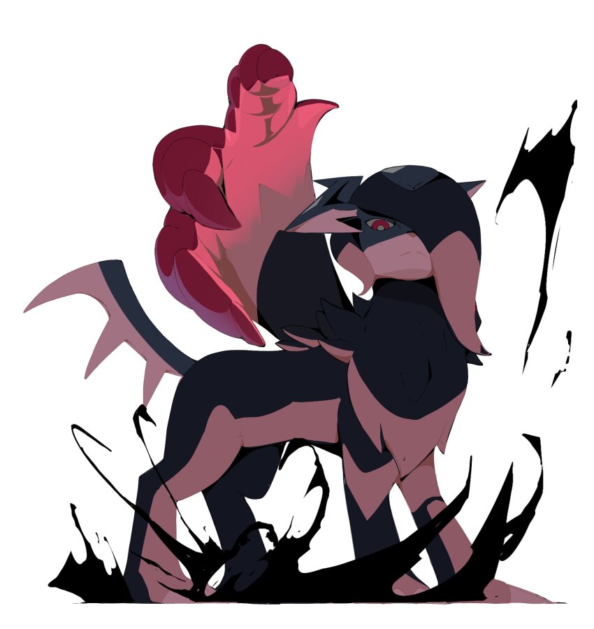 absol, animal_focus, asymmetrical_horns, black_fur, black_hair, body_fur, claws, closed_mouth