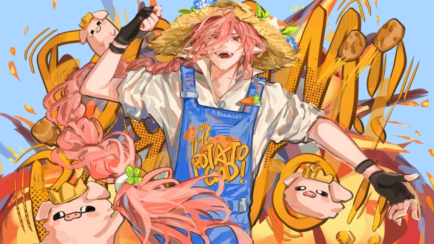 1boy, absurdres, alternate_costume, androgynous, animification, bishounen, black_gloves, blue_overalls