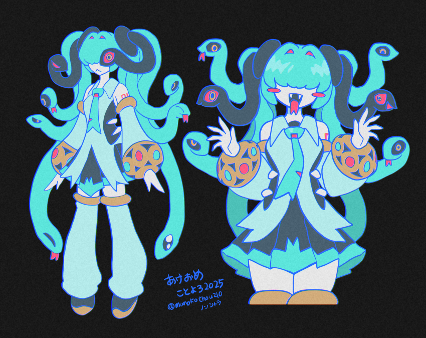 1girl, 2024, arms_at_side, arms_up, artist_name, black_background, black_shoes, black_skirt