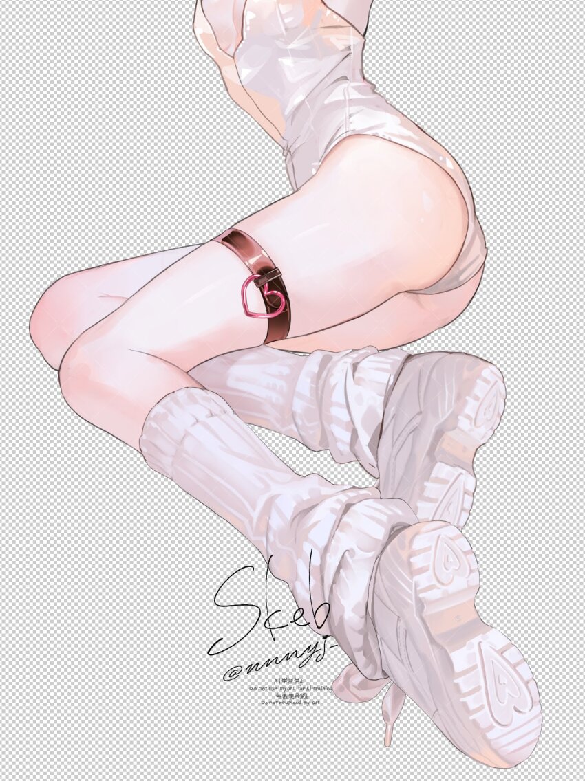 1boy, ass, commentary_request, commission, highres, leotard, loose_socks, male_focus