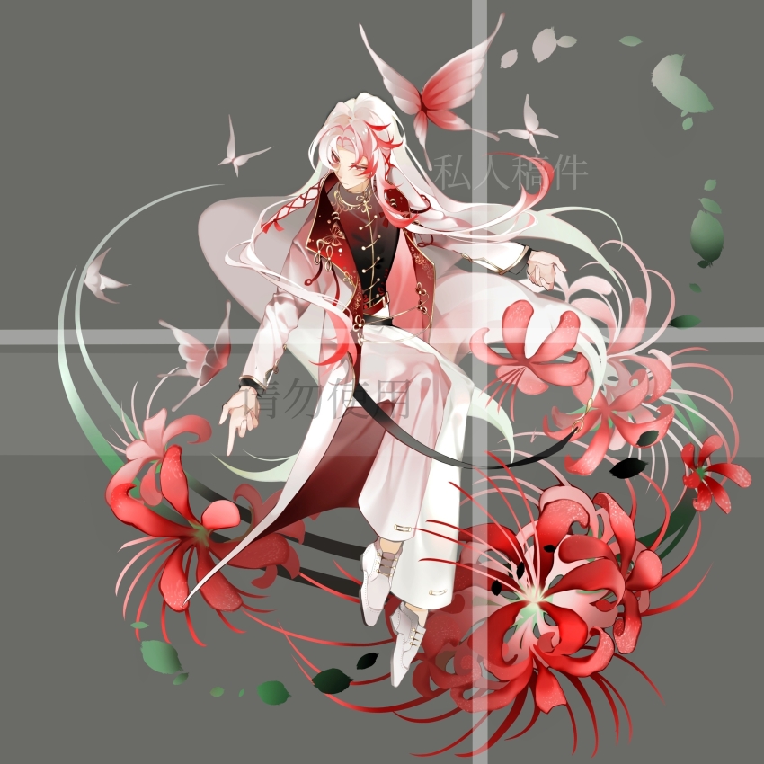 1boy, absurdres, alternate_costume, black_shirt, bug, butterfly, chinese_clothes, chinese_commentary